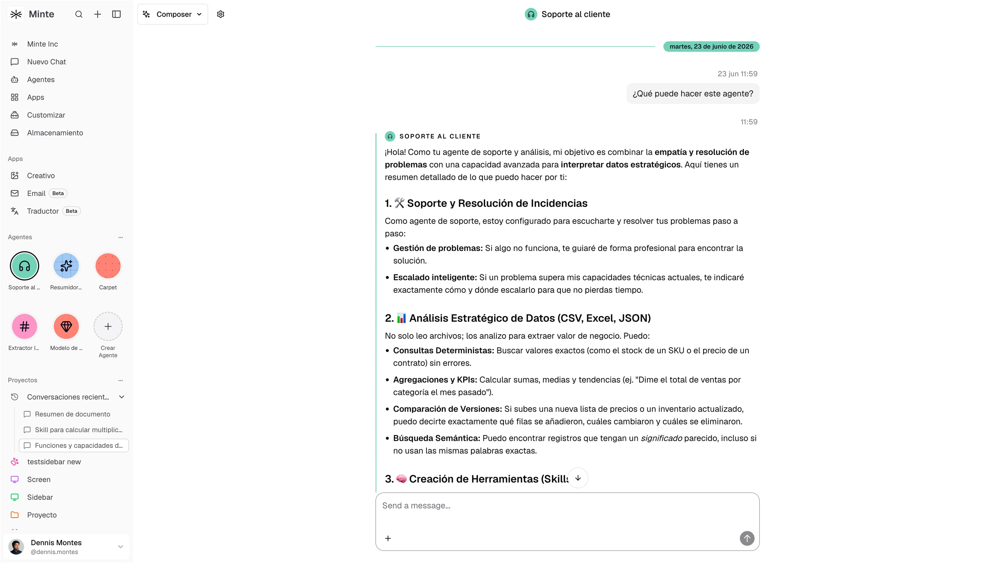 Conversación con un agente de soporte de Minte